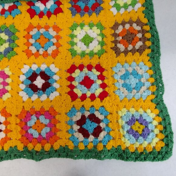 Afghan Multicolored Crotchet Throw Blanket Vibrant 31" x 31" Handmade In USA VTG - Picture 6 of 6